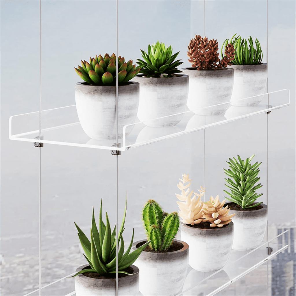 3-Tier Window Plant Shelves 16 Inch, Acrylic Adjustable Hanging Floating Shelf, Window Sill Extender for Indoor Plants