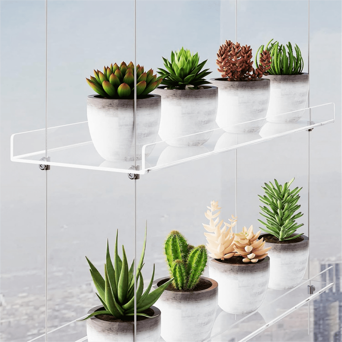 3-Tier Window Plant Shelves 16 Inch, Acrylic Adjustable Hanging Floating Shelf, Window Sill Extender for Indoor Plants