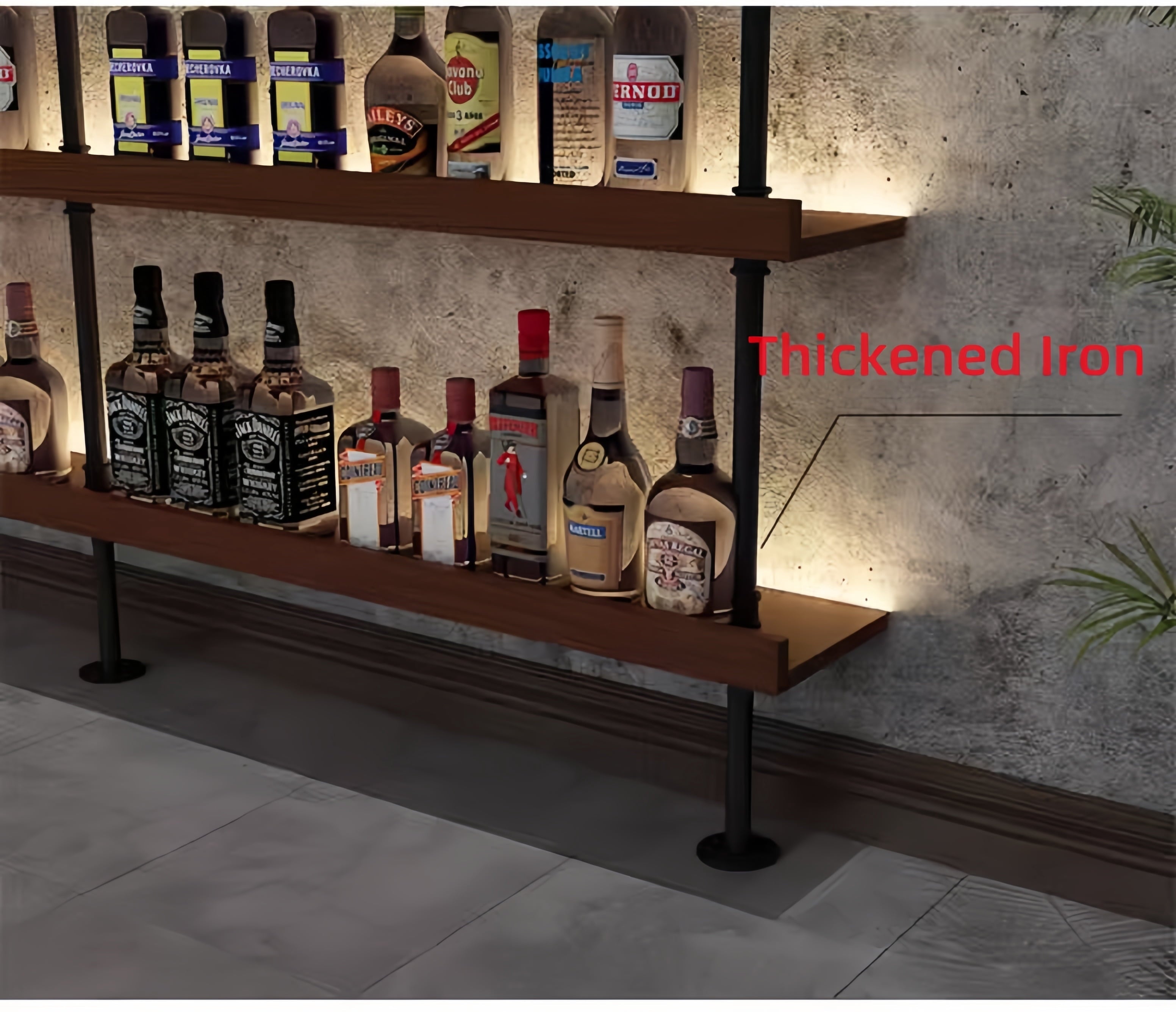 71in Industrial Wall Mounted Wine Rack, 5-Tier Rustic Metal Floating Shelves, Large Capacity Wall Bar Shelves for Liquor Bottles for Home Bar & Dining Room, Walnut(Without Lights,)