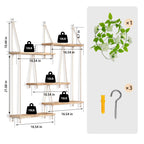 FKS LIFE Hanging Shelves for Wall, Macrame Hanging Plant Shelf with Vine Lights 5 Tier Rope Floating Shelf Storage Rack Boho Wall Decor