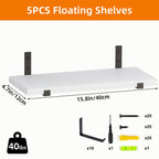 Fairy Floating Shelves, Rustic Wood Wall Storage Shelves Set of 5, 15.7in x 4.7in x 0.6in, White