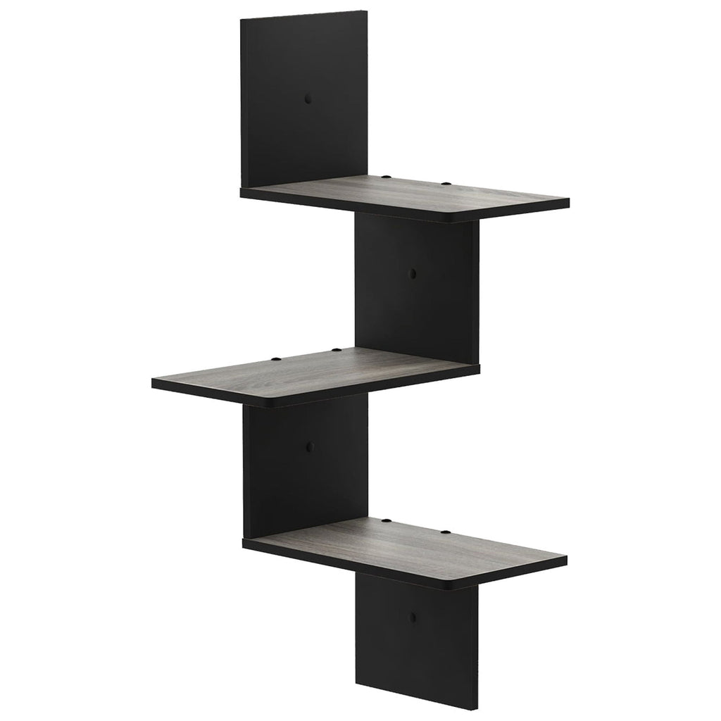 Furinno Rossi Modern 3-Tier Wall Floating Corner Shelf, French Oak Grey/Black