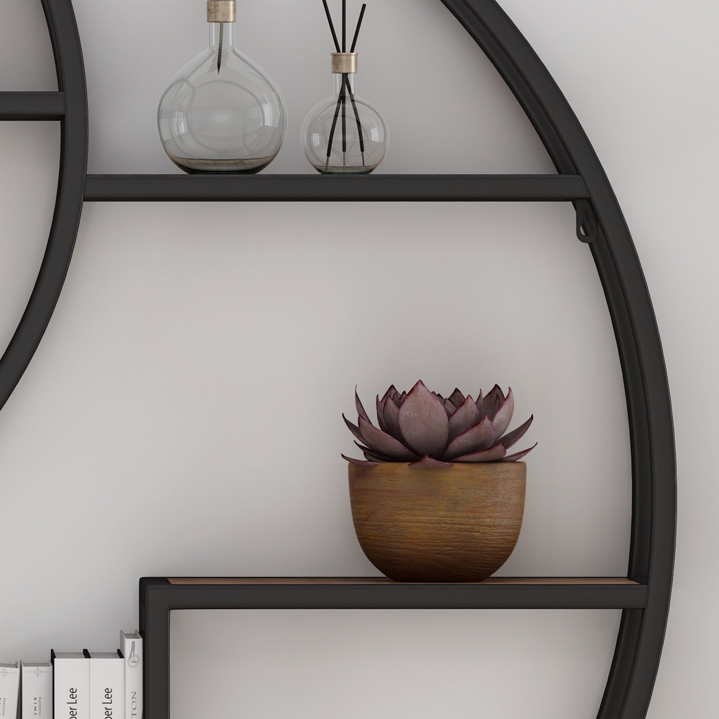 GDF Studio Circular Iron Floating Shelf, 6.50" x 34", Black