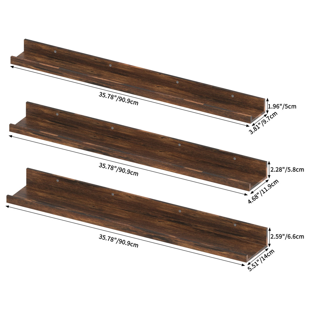 36 inch Floating Shelves Wall Mounted Set of 3, Rustic Large Wall Shelves Picture Ledge Shelf for Bedroom Living Room Bathroom Kitchen