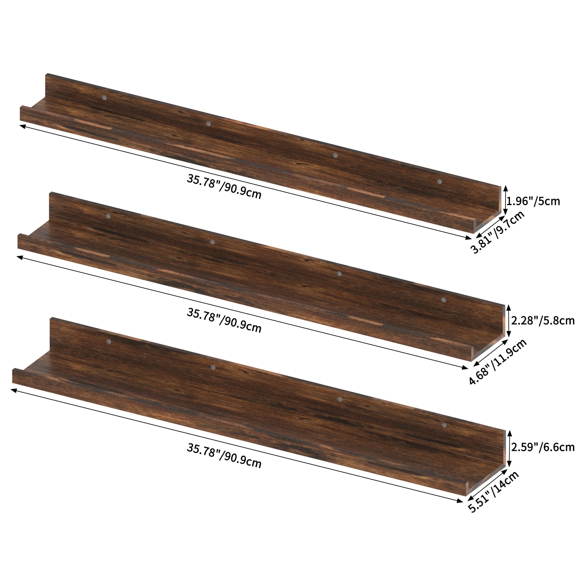 36 inch Floating Shelves Wall Mounted Set of 3, Rustic Large Wall Shelves Picture Ledge Shelf for Bedroom Living Room Bathroom Kitchen