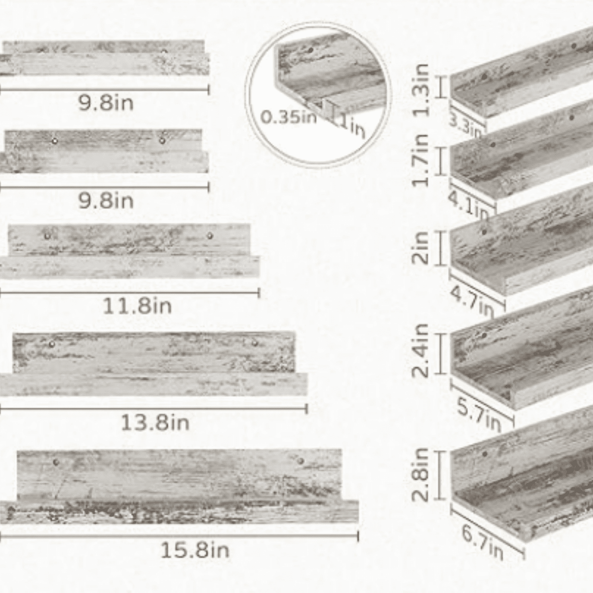 Rustic Shelves Wall-Mounted Distressed White - Farmhouse Wall Shelves 15.8 inch Wood Wall Dr Drative Small Floating Ledge Shelf for Bedroom Living Room