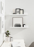 Kate and Laurel Mezzo Modern Metal Floating Shelves, Set of 2, 24, White, Photo Display Ledge