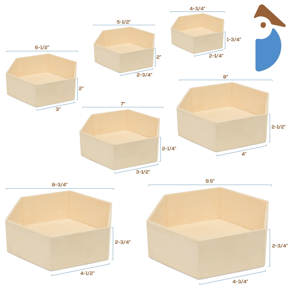 Wooden Hexagon Floating Shelves with Backs, 2 Sets of 7, Unfinished for Crafts and DIY Wall Décor: Modern, Geometric, Rustic, or Honeycomb, by Woodpeckers