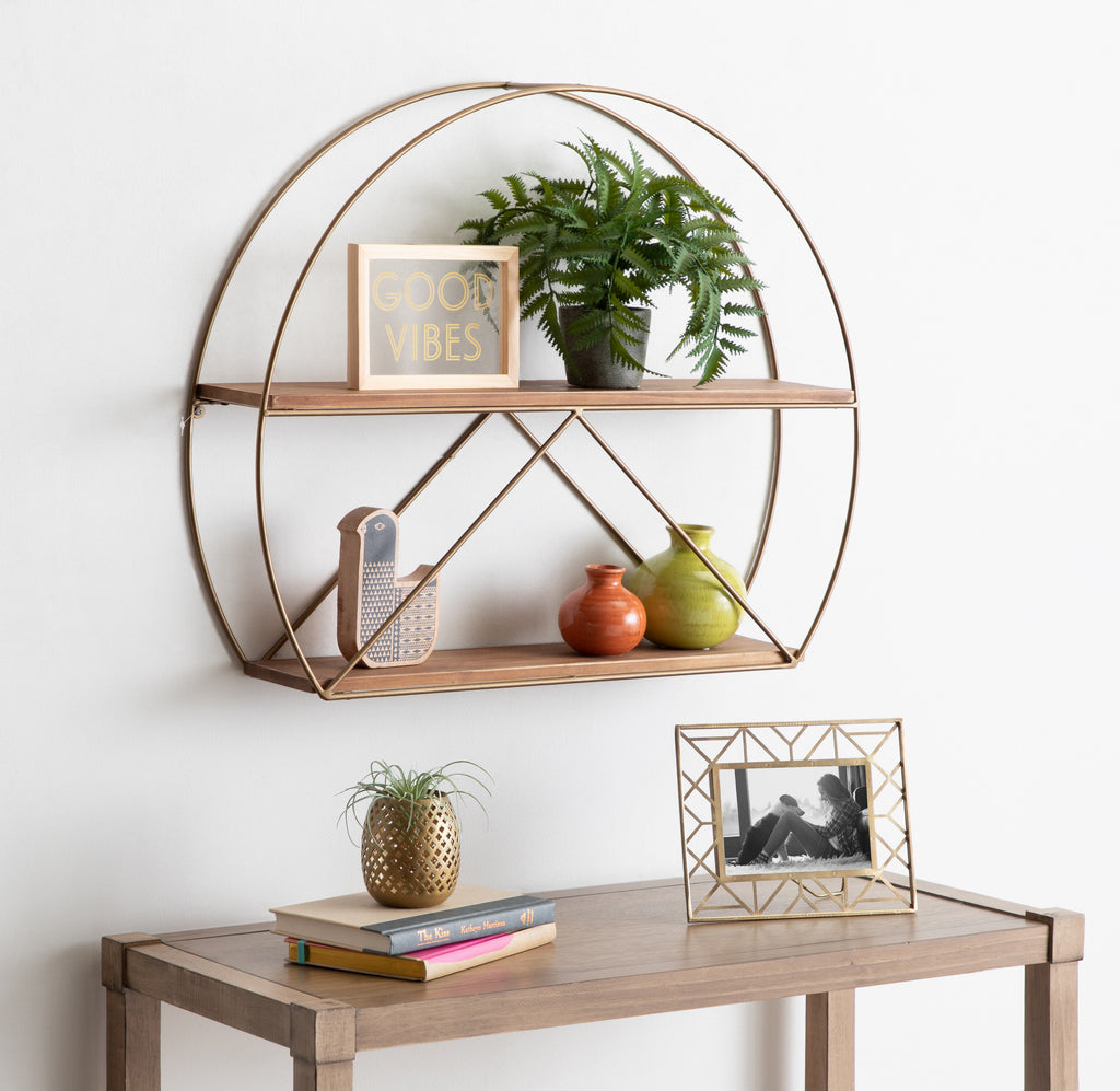 Kate and Laurel C-Shape Floating Shelves, 5.12" x 25.98", Brown
