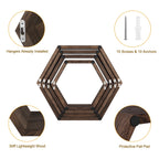 Hexagon Floating Shelves Set of 8 Honeycomb Shelves for Wall, Brown