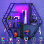 ModFurne LED Wall Shelves - Lighted Display Shelves With Extra Hooks For Gaming Rooms & Bars. Modern Black Floating Shelves With Built-In LED Lighting