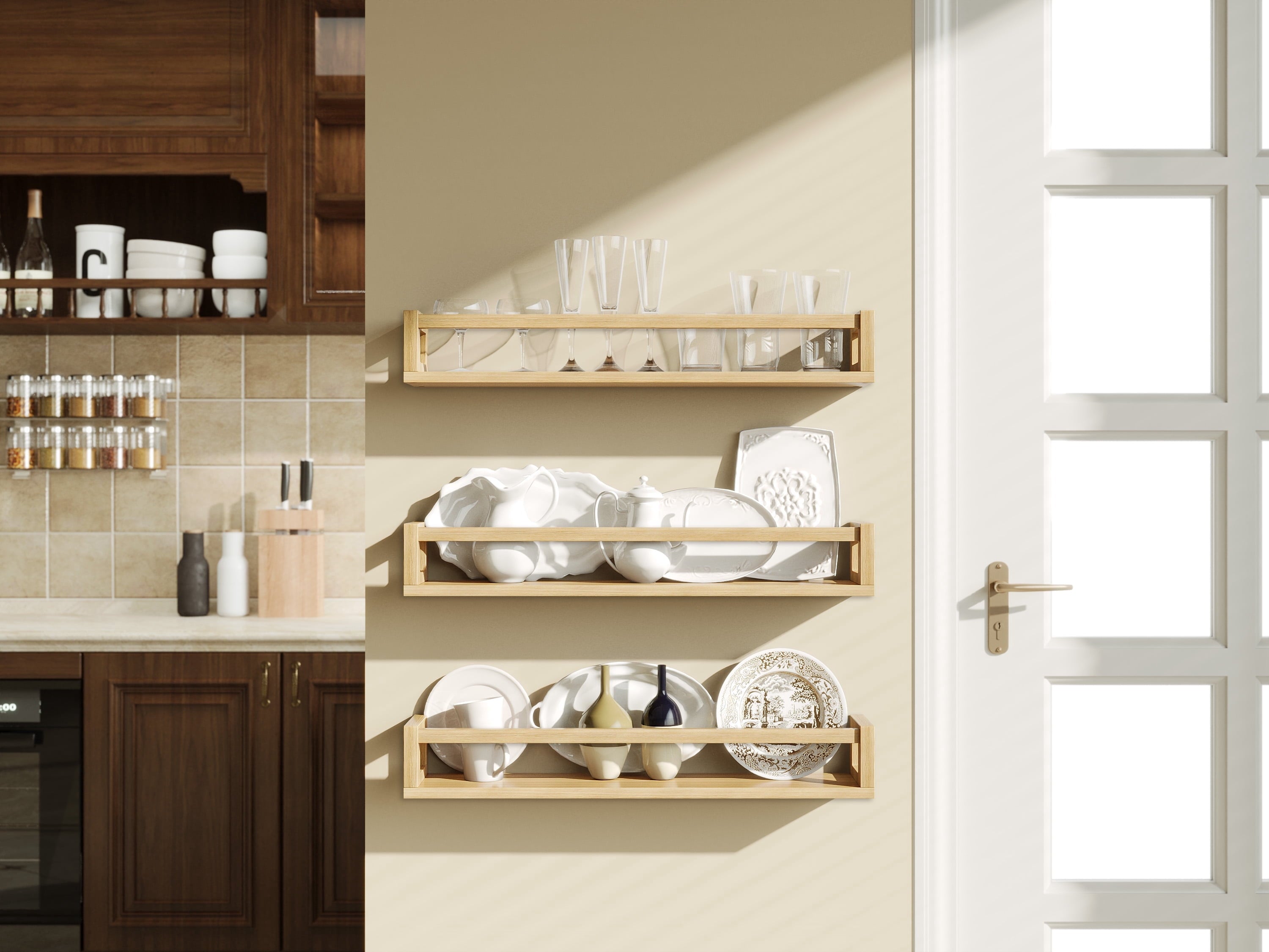 vivilife Solid Wood Floating Shelves for Nursery & Kids Room, 15.7", Walnut Brown (Set of 3)